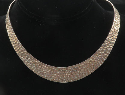 MEXICO 925 Silver  Vintage Shiny Hammered Detail Collar Necklace  NE1971