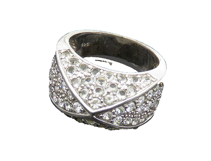 925 Sterling Silver  Vintage Cubic Zirconia Dome Band Ring Sz 7.5  RG20094