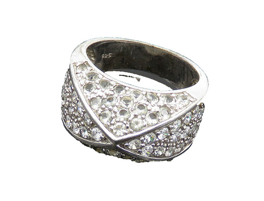 925 Sterling Silver  Vintage Cubic Zirconia Dome Band Ring Sz 7.5  RG20094