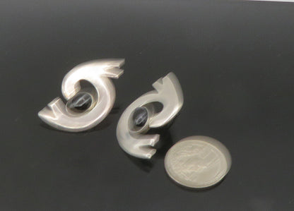 MEXICO 925 Sterling Silver  Vintage Black Onyx Modernist Drop Earrings EG10571