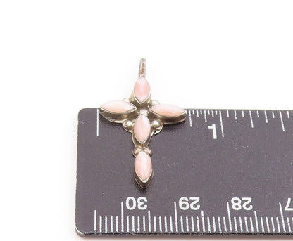 925 Sterling Silver Vintage Pendant Marquise Cut Rose Quartz Holy Cross  PT26236