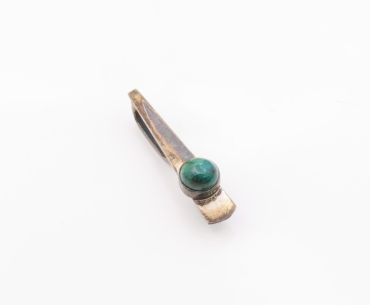 ISRAEL 925 Silver  Vintage Minimalist Cabochon Chrysocolla Tie Clip  TR3460