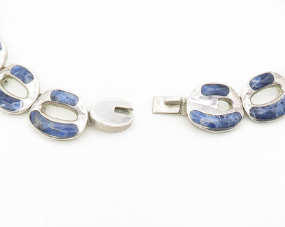 MEXICO 925 Sterling Silver Vintage Inlaid Gemstone Heavy Chain Necklace  NE3177