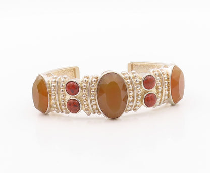 925 Sterling Silver Vintage Bracelet WHITNEY KELLY Gemstone Carved Cuff  BT11082