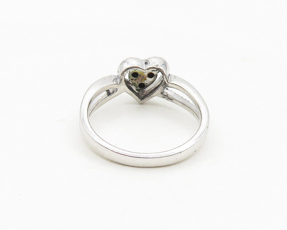 925 Sterling Silver  Genuine Diamonds Love Heart Shiny Band Ring Sz 7  RG17670