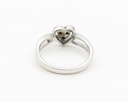 925 Sterling Silver  Genuine Diamonds Love Heart Shiny Band Ring Sz 7  RG17670