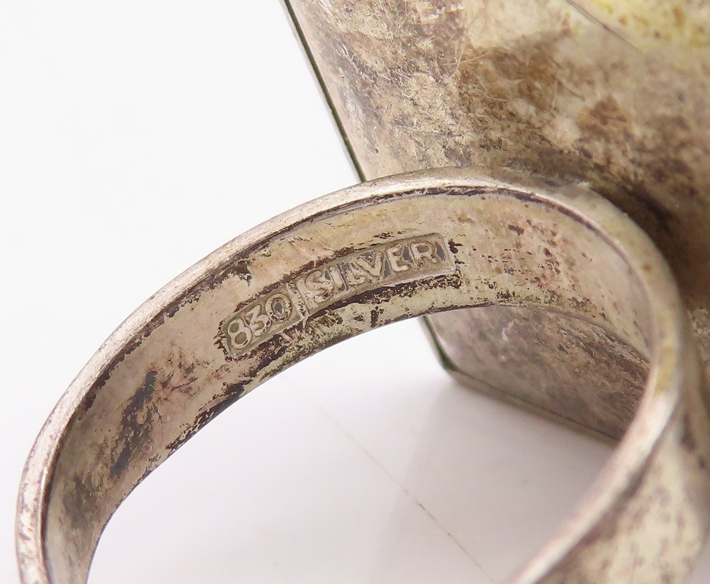 925 Sterling Silver Vintage Ring FINLAND Lace Agate Geometric Band Sz 7 RG34806
