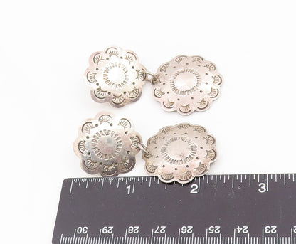 925 Sterling Silver Vintage Earrings MEXICO Etched Floral Concho Drop  EG14183