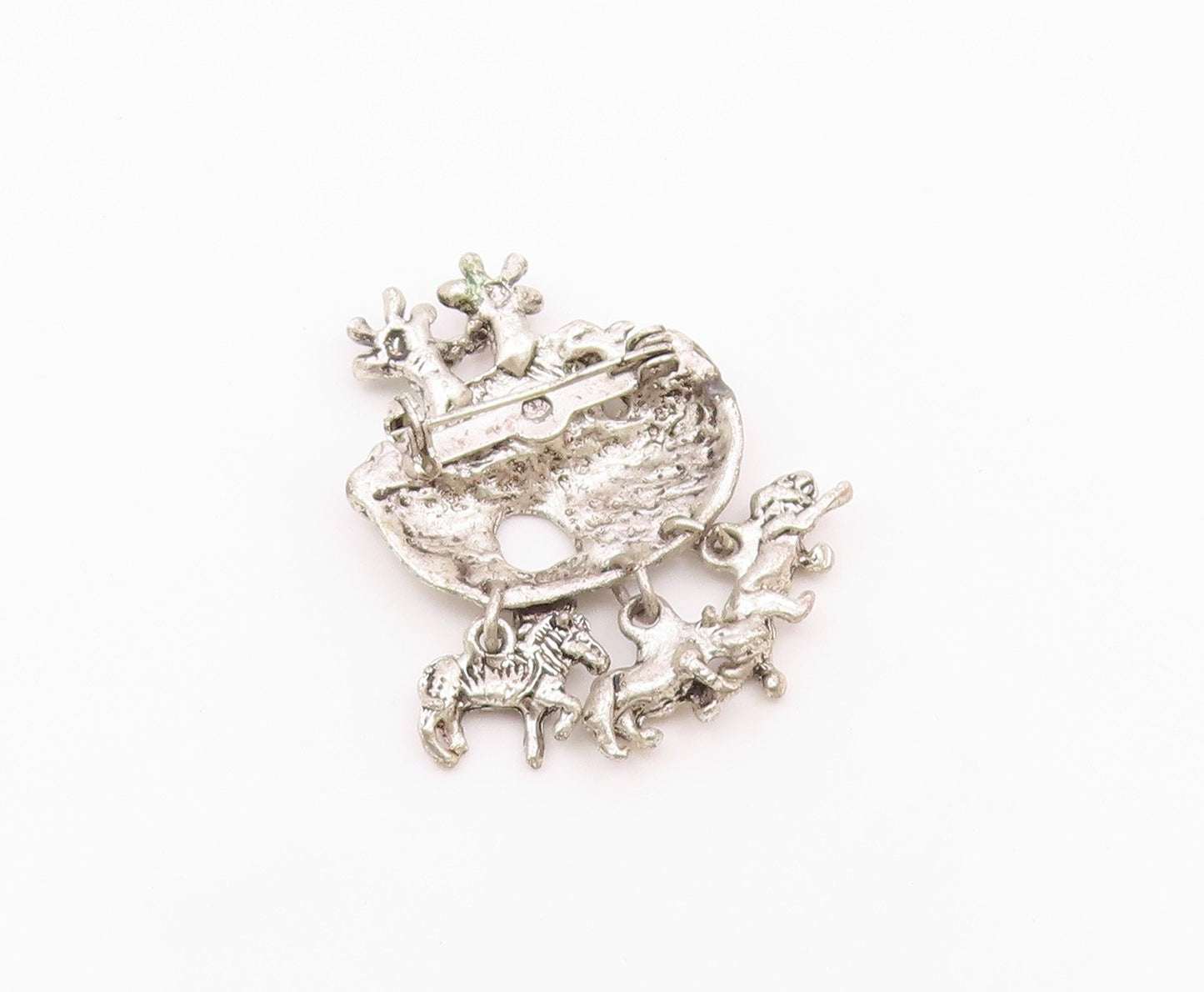 925 Sterling Silver  Vintage Noah's Arc Theme Dangling Brooch Pin  BP6258
