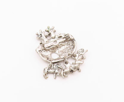 925 Sterling Silver  Vintage Noah's Arc Theme Dangling Brooch Pin  BP6258