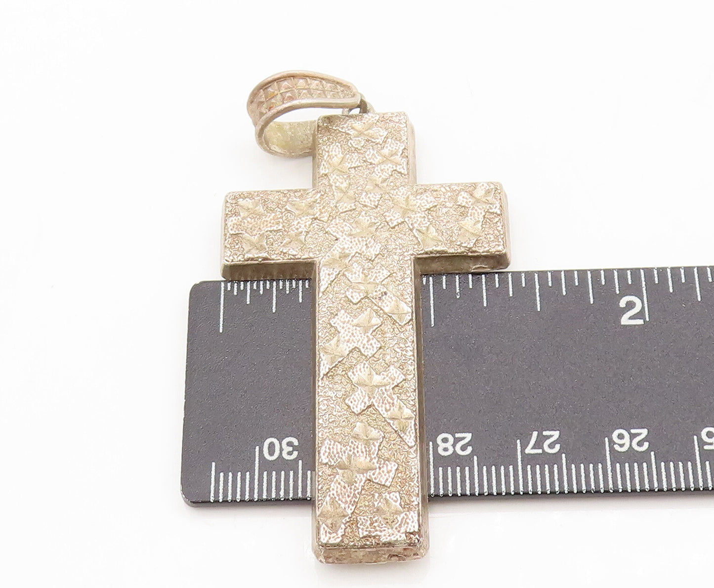 925 Sterling Silver Vintage Pendant Hammered Solid Religious Cross  PT22489