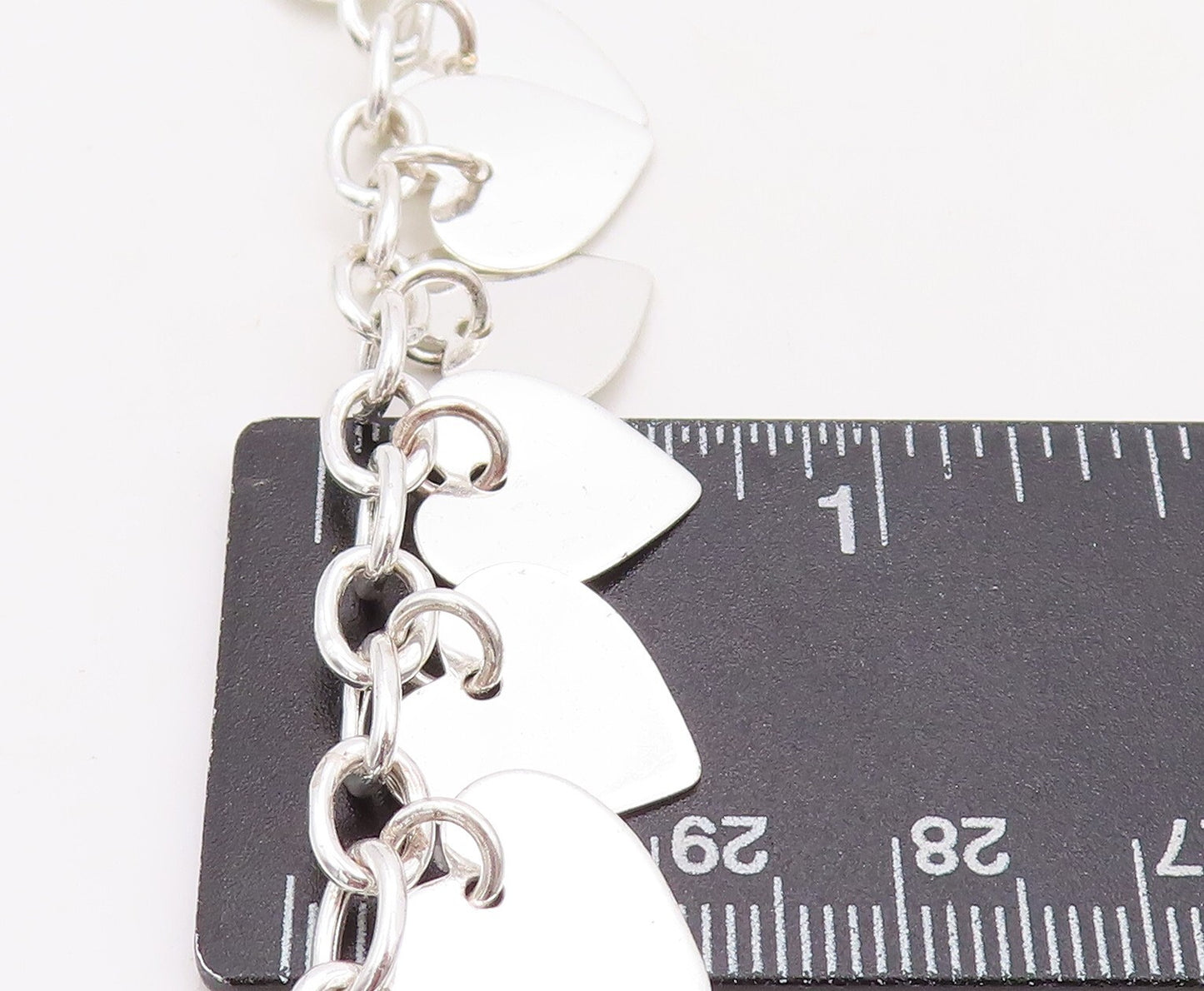 925 Sterling Silver Vintage Necklace Designer Carved Dangling Hearts  NE4389