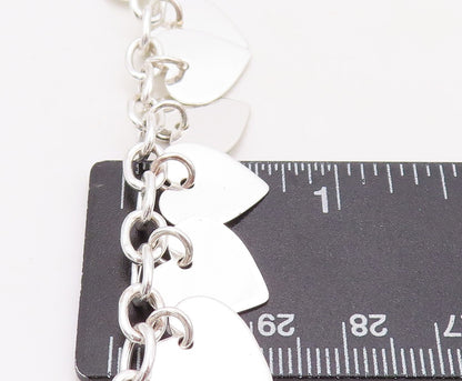 925 Sterling Silver Vintage Necklace Designer Carved Dangling Hearts  NE4389