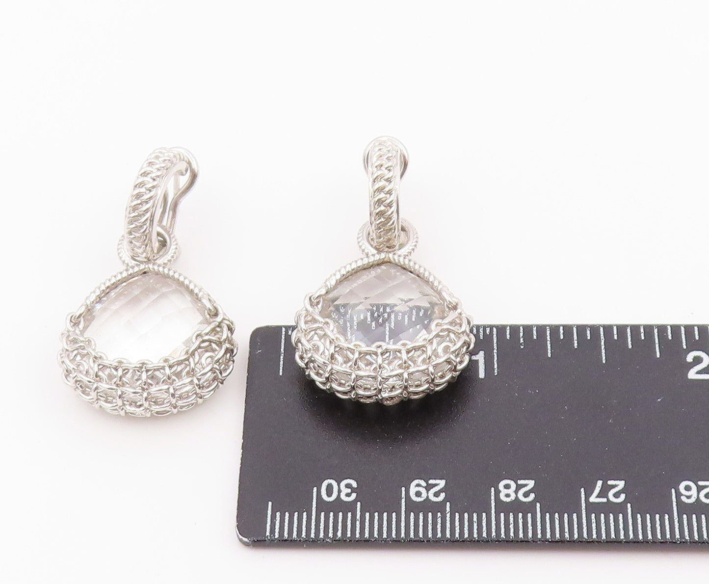 925 Sterling Silver Vintage Earrings Faceted Quartz Lattice Cage Drop  EG14452