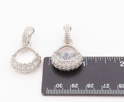 925 Sterling Silver Vintage Earrings Faceted Quartz Lattice Cage Drop  EG14452