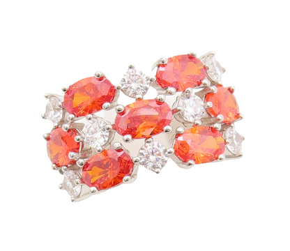 925 Sterling Silver Vintage Ring Oval Cut Orange & Round CZ  Sz 7  RG29552