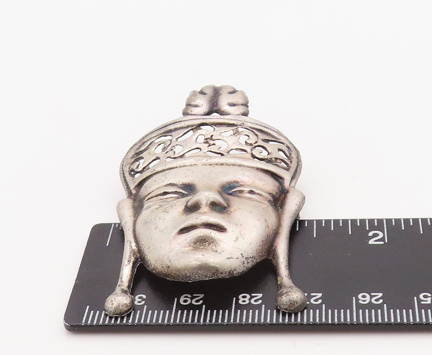 925 Sterling Silver Vintage Brooch Pin Solid Carved Royal Figure Face  BP11232