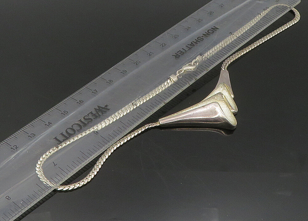 925 Sterling Silver  Vintage Shiny Pleated Pendant Snake Chain Necklace NE3700