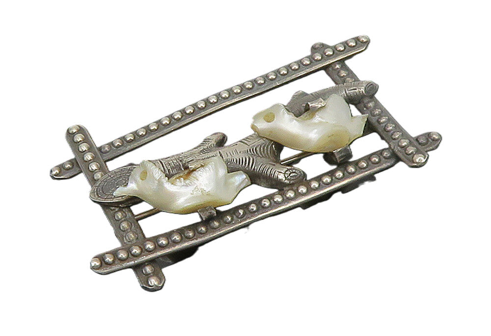 925 Sterling Silver  Vintage Mother Of Pearl Modernist Brooch Pin  BP6123