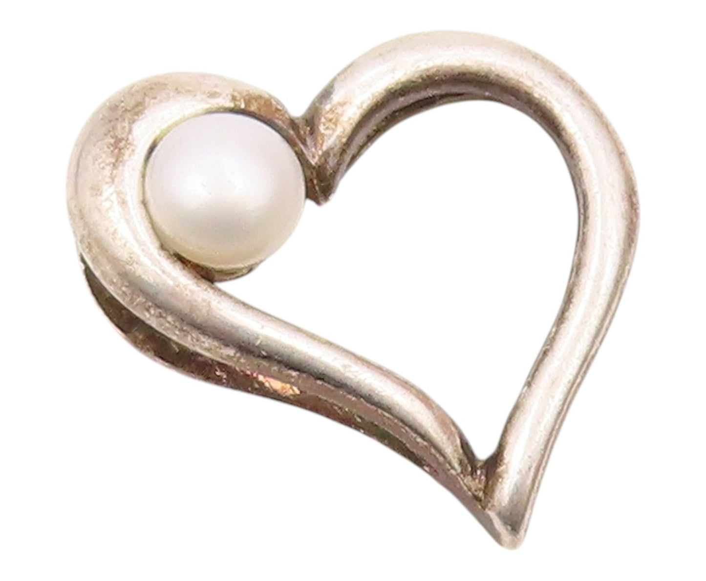 925 Silver  Vintage Dainty Cultured Pearl Floating Love Heart Pendant  PT20838