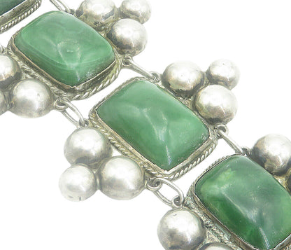 MEXICO 925 Silver  Vintage Antique Large Gemstone Bubble Chain Bracelet  BT3407