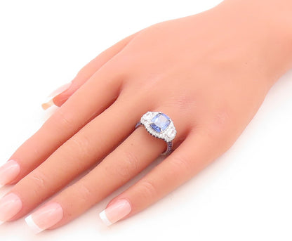 925 Sterling Silver Vintage Ring Rectangle Sapphire Designer CZ  Sz 7  RG30109