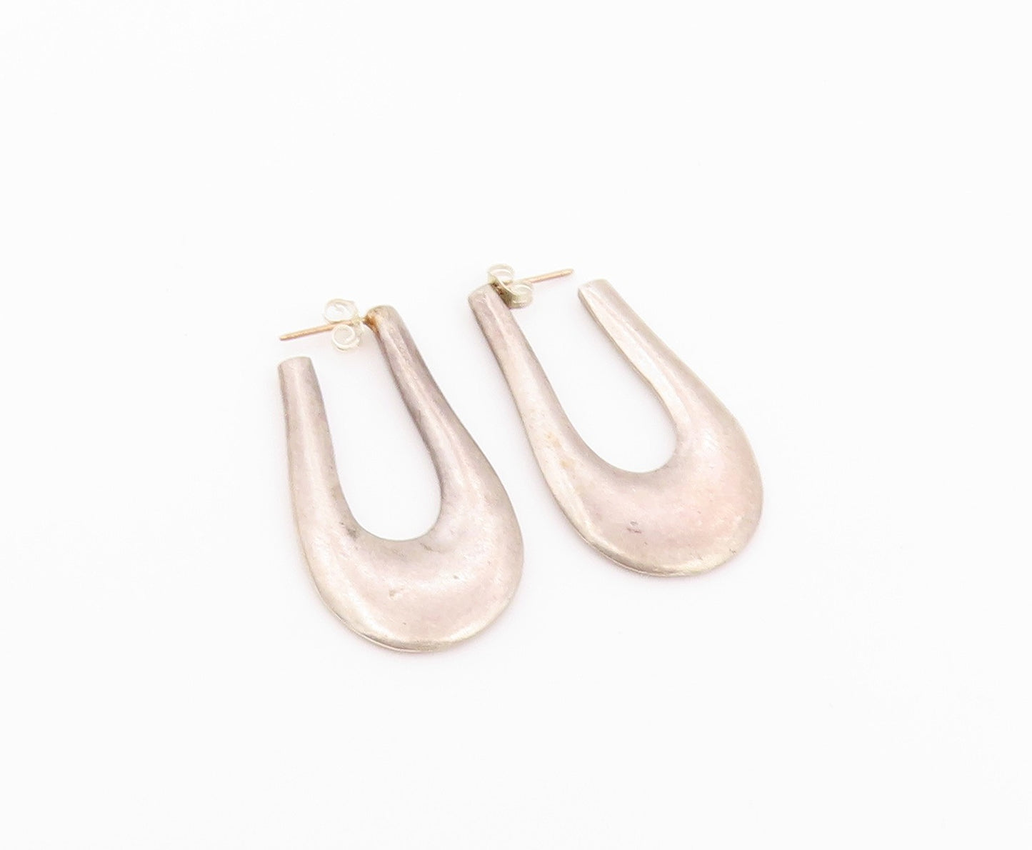 14k Gold & 925 Sterling Silver Vintage Earrings Chunky Tapered Oval Hoop EG14530