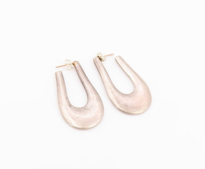 14k Gold & 925 Sterling Silver Vintage Earrings Chunky Tapered Oval Hoop EG14530