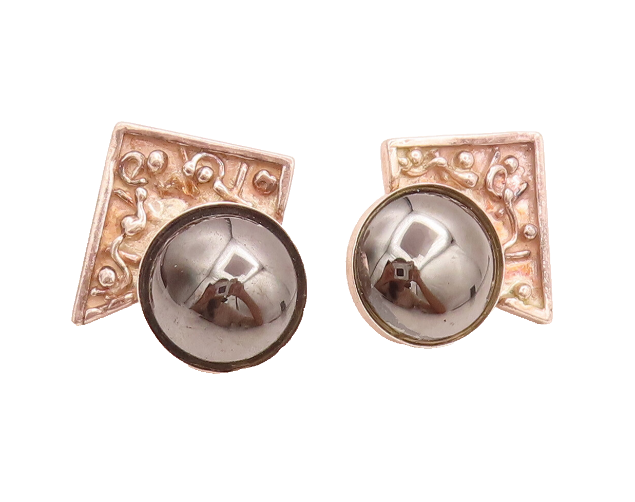 925 Sterling Silver  Vintage Swirled Molded Designer Hematite Earrings EG12427