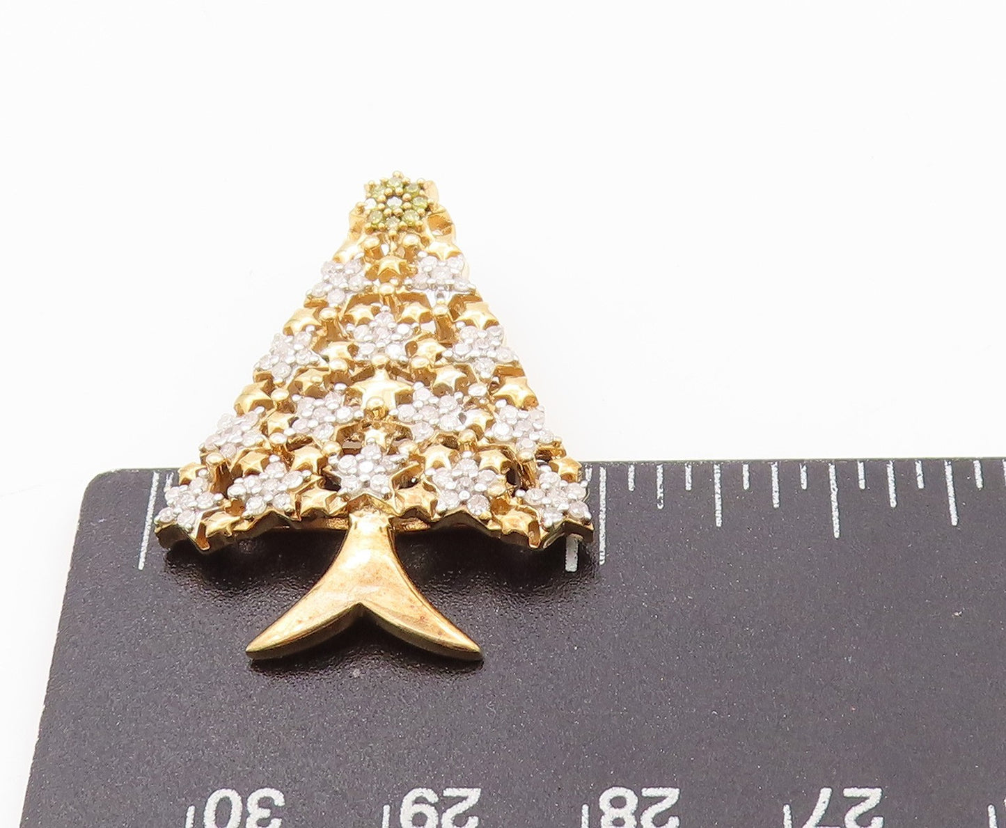 925 Sterling Silver Vintage Brooch Pin Gold Plated 1/2Ct Diamonds Tree BP11553