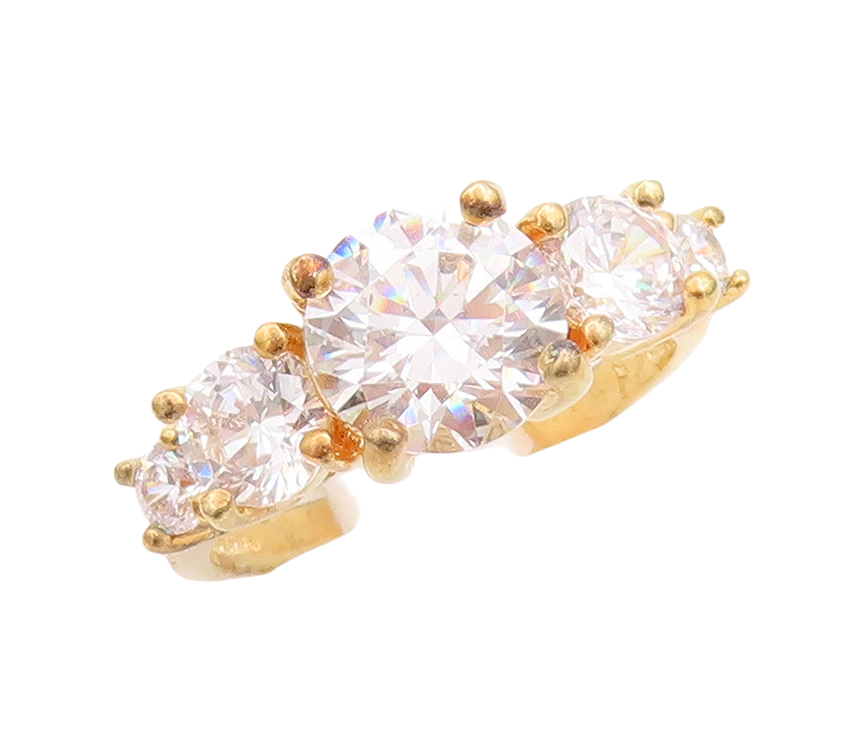 925 Sterling Silver Vintage Ring Gold Plated Multi Size Round CZ  Sz 7  RG29224