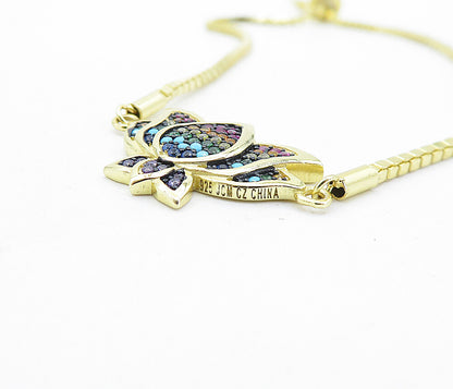 925 Sterling Silver Multi Color Topaz Gold Plated Chain Bracelet BT2168