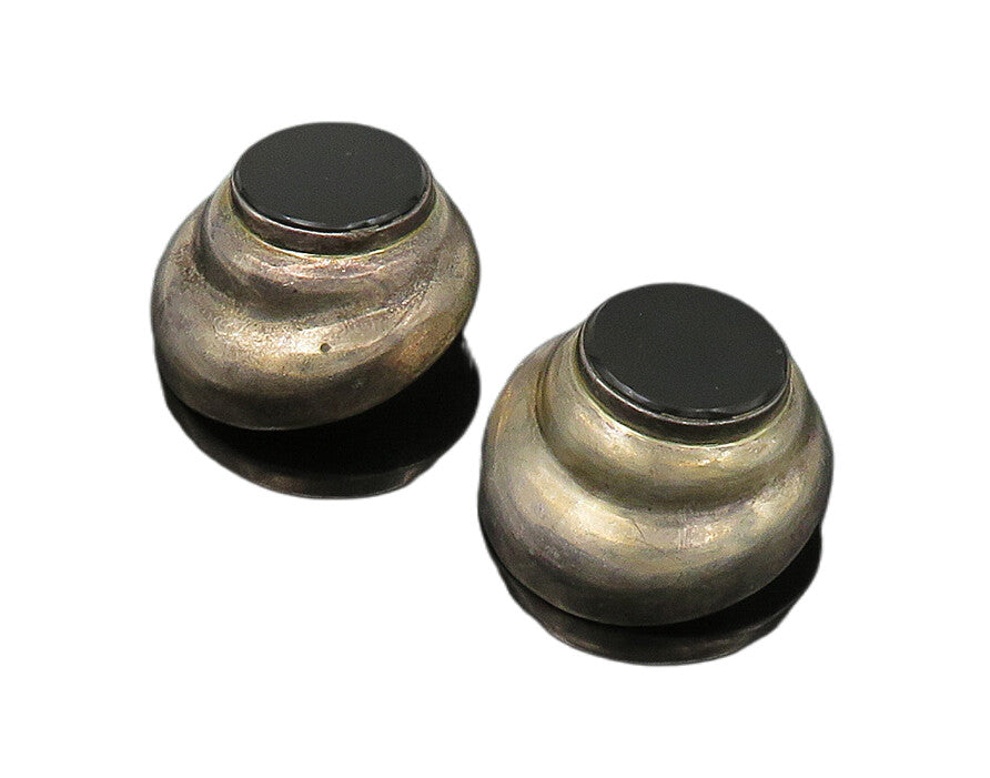 JRE MEXICO 925 Silver  Vintage Black Onyx Hollow Non Pierce Earrings  EG11154