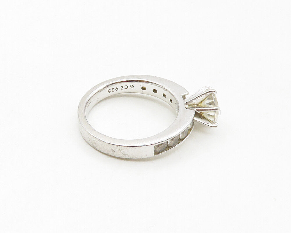 925 Sterling Silver  Cubic Zirconia Solitaire With Accents Ring Sz 6  RG17115