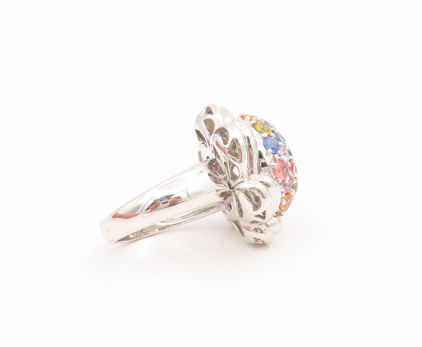 925 Sterling Silver Vintage Ring Gemstone Floral Cluster Band  Sz 6.5  RG34357