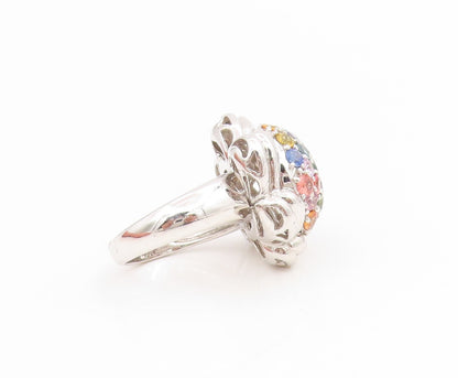 925 Sterling Silver Vintage Ring Gemstone Floral Cluster Band  Sz 6.5  RG34357