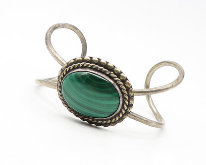 MANIQUIS 925 Silver  Vintage Cabochon Malachite Twist Cuff Bracelet  BT4568