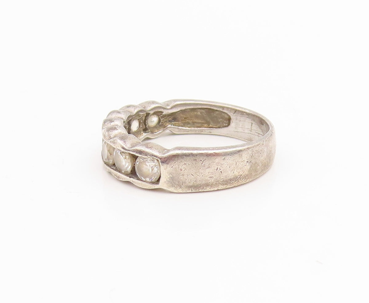 925 Sterling Silver Vintage Ring CZ Modernist Waved Design Band  Sz 6  RG34819
