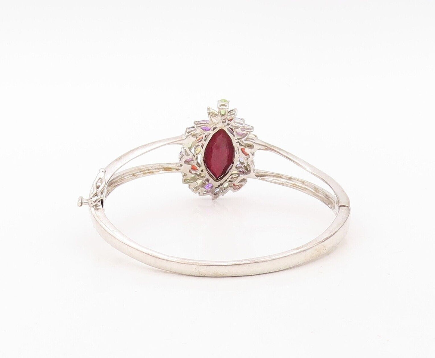 925 Sterling Silver Vintage Bracelet Marquise Cut Gemstone Halo Topaz  BT10734