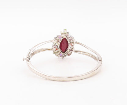 925 Sterling Silver Vintage Bracelet Marquise Cut Gemstone Halo Topaz  BT10734