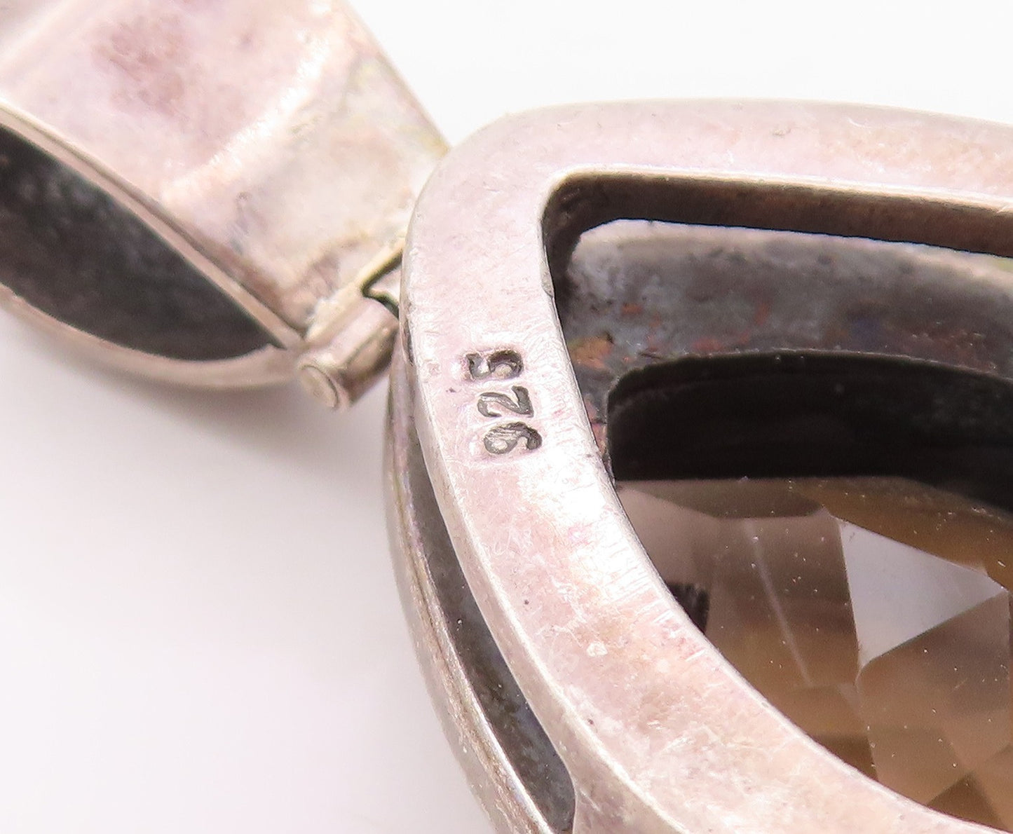 925 Sterling Silver  Vintage Tear Drop Smoky Topaz Pendant  PT18909