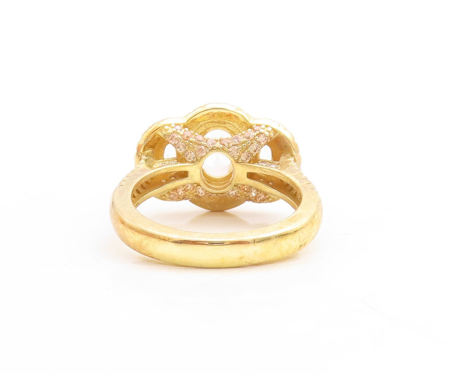 925 Sterling Silver Vintage Ring Gold Plated Designer 2 Tone CZ  Sz 7  RG30101