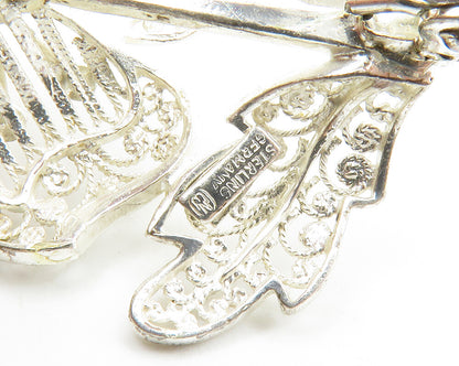 GERMANY 925 Silver  Vintage Shiny Filigree Detailed Flower Brooch Pin  BP5167