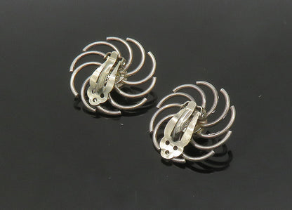 925 Silver  Vintage Black Onyx Flower Motif Shiny Non Pierce Earrings  EG11403