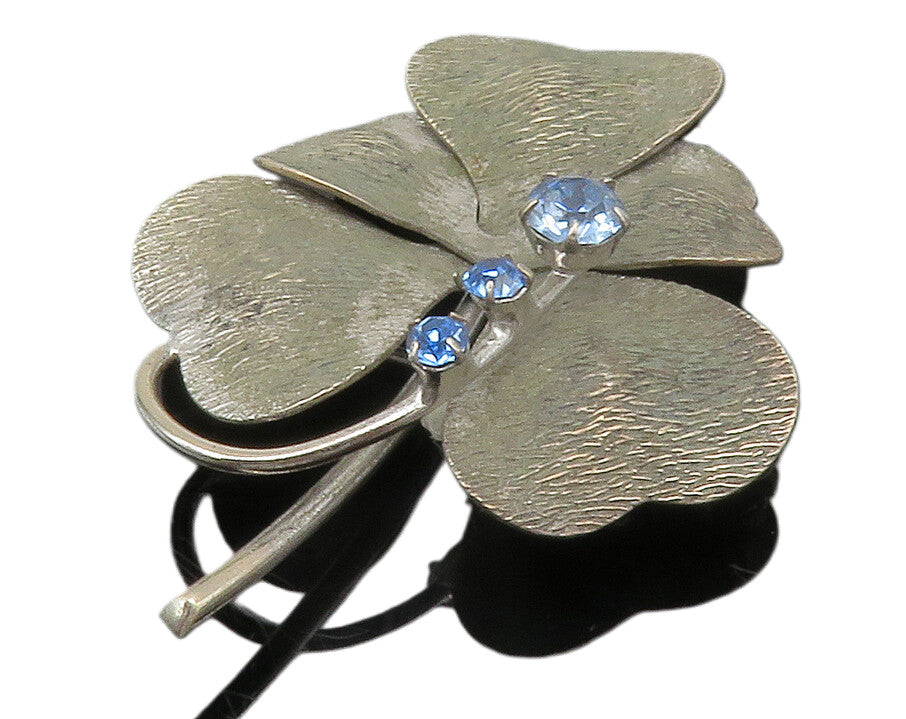 CARL ART 925 Silver  Vintage Blue Topaz Floral Leaf Motif Brooch Pin  BP5023