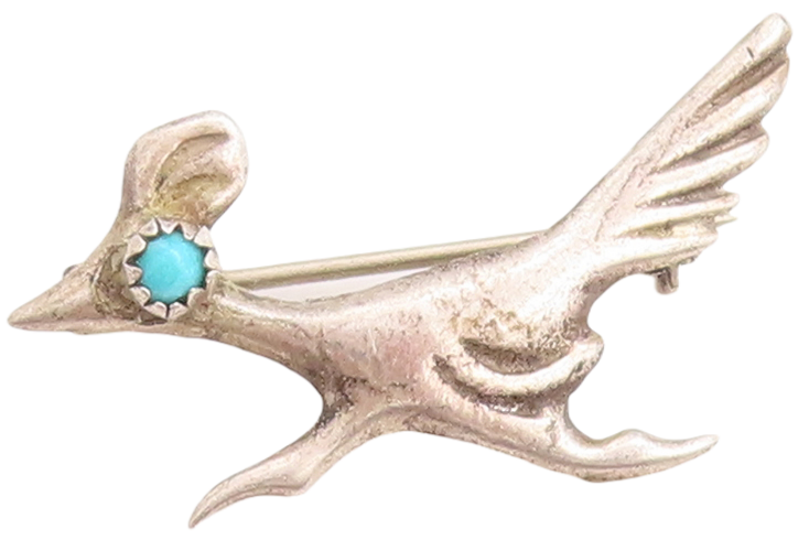 925 Sterling Silver Vintage Brooch Pin NAVAJO Rode Runner Larimar Bird  BP11407