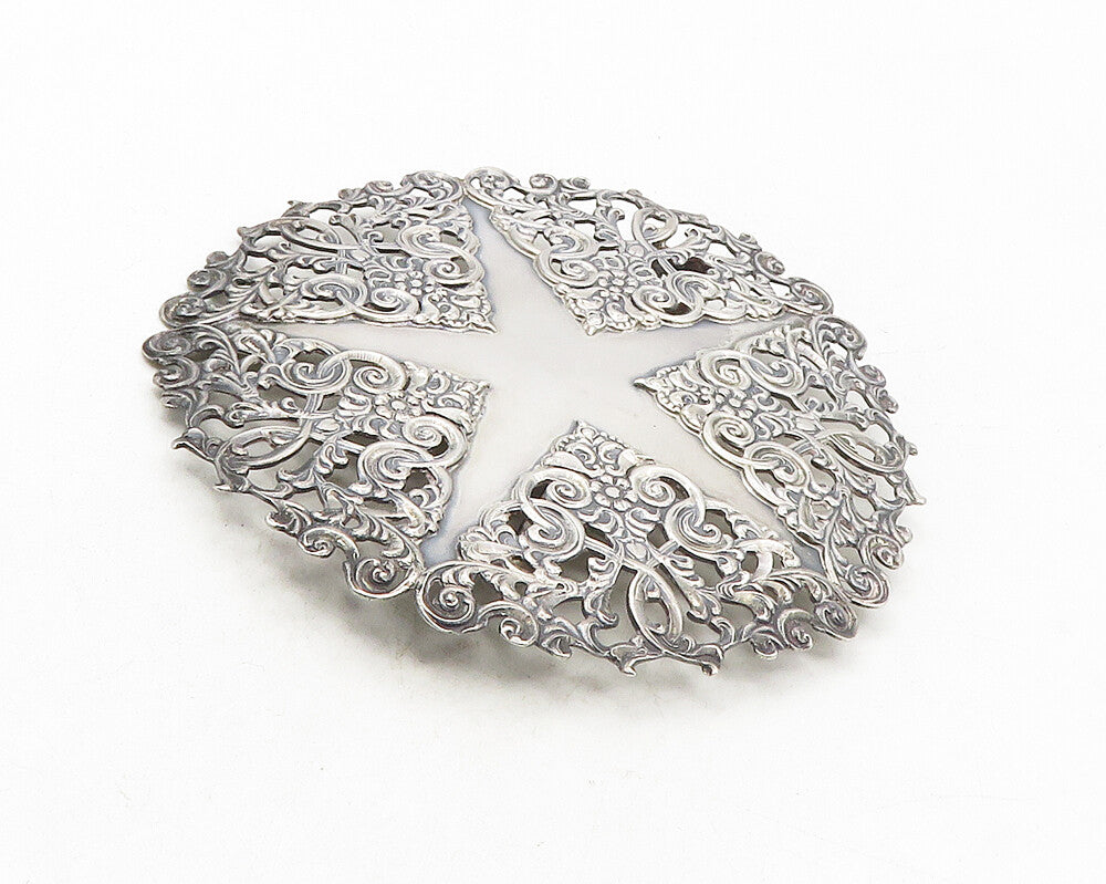 925 Sterling Silver  Vintage Floral Baroque Swirl Star Belt Buckle  TR1616