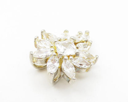 925 Sterling Silver  Vintage Sparkling Cubic Zirconia Floral Pendant  PT8823