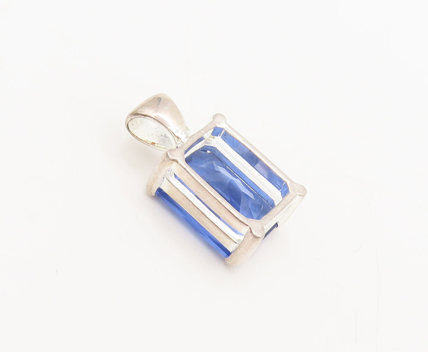 925 Sterling Silver  Vintage Minimalist Large Blue CZ Stone Pendant  PT22310