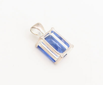 925 Sterling Silver  Vintage Minimalist Large Blue CZ Stone Pendant  PT22310